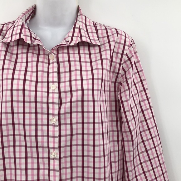 Lands’ Ens No Iron 100% Supima Cotton Size 14 Button Down Plaid Top Baumwolle - Picture 2 of 11